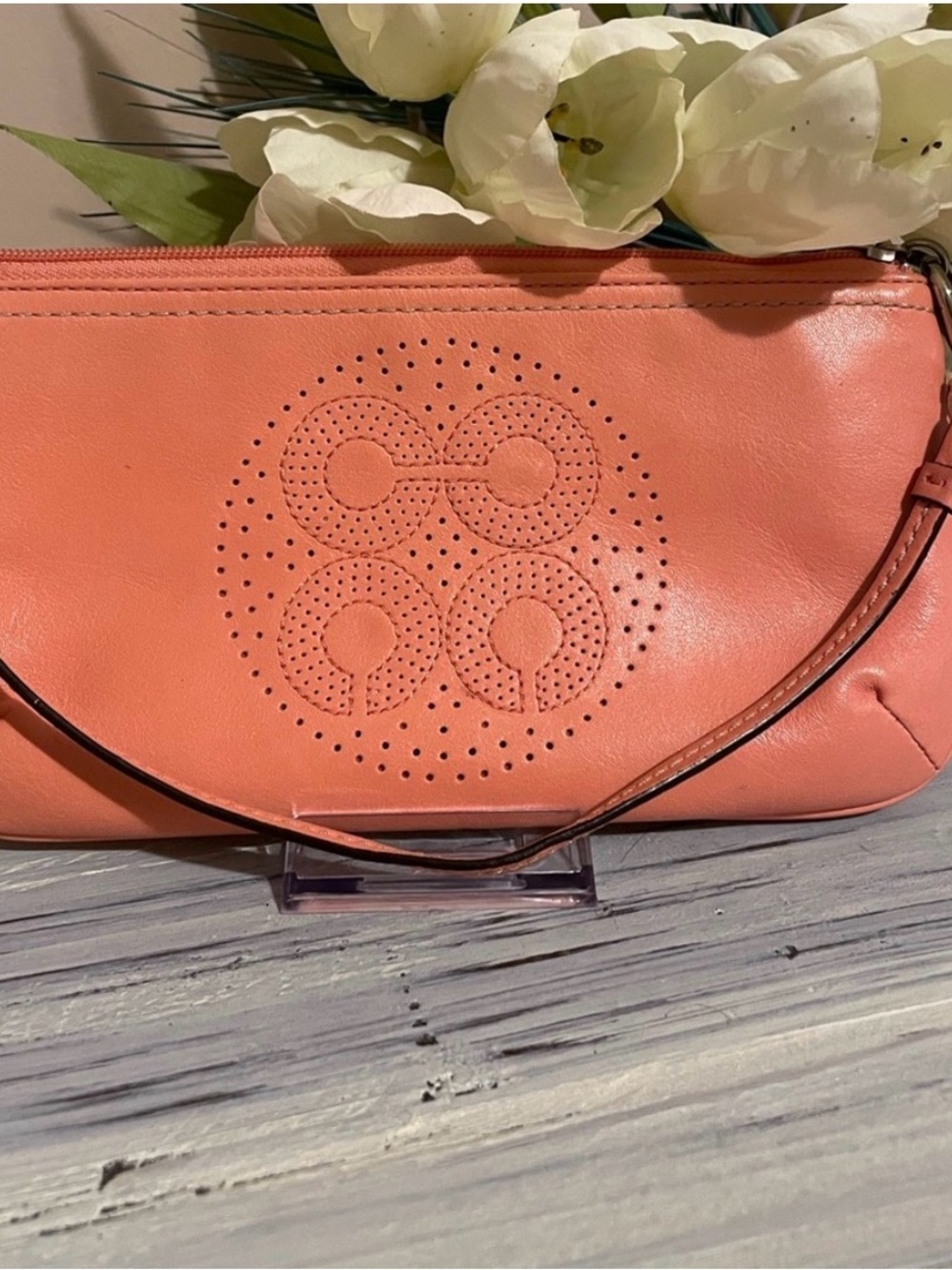 Coach Coral Perforated Leather Wristlet